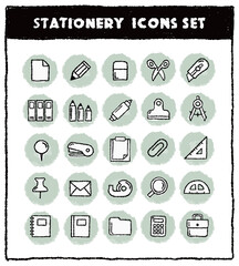 手描きの可愛い文具、事務用品アイコンセット