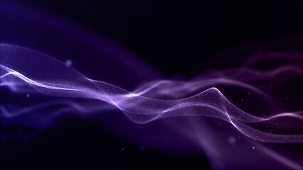 Purple wave flow particles, Digital cyberspace abstract background, 3D rendering