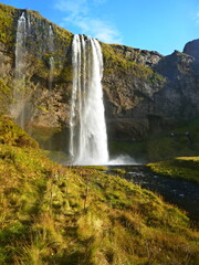 Iceland-view of the Seljalandsfoss waterfall and its surrounding