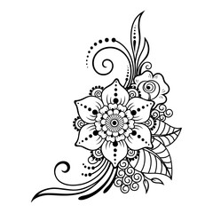 Mehndi flower pattern for Henna drawing and tattoo. Decoration in ethnic oriental, Indian style. Doodle ornament. Outline hand draw vector illustration.