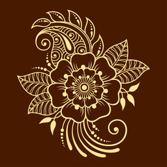 Mehndi flower pattern for Henna drawing and tattoo. Decoration in ethnic oriental, Indian style. Doodle ornament. Outline hand draw vector illustration.