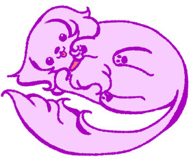 まるまって甘えるダックスフンド（紫色）