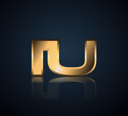 Modern Initial logo 2 letters Gold simple in Dark Background with Shadow Reflection IU © sudjinah