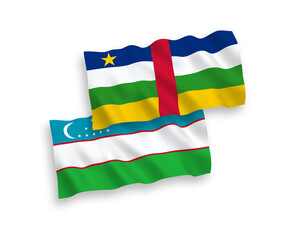 Flags of Central African Republic and Uzbekistan on a white background