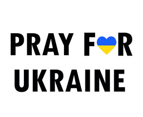 Pray For Ukraine Heart Symbol Emblem With Flag Abstract Vector Design Black