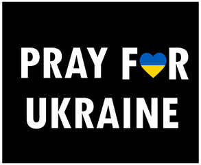 Pray For Ukraine Heart Symbol Emblem With Flag Abstract Vector Design White in Black Background