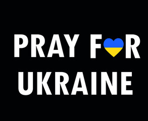 Pray For Ukraine Heart Symbol Emblem With Flag Abstract Vector Design White in Black Background