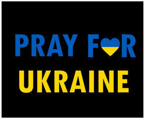 Pray For Ukraine Heart Symbol Emblem With Flag Abstract Vector Design in Black Background