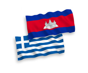 Flags of Greece and Kingdom of Cambodia on a white background