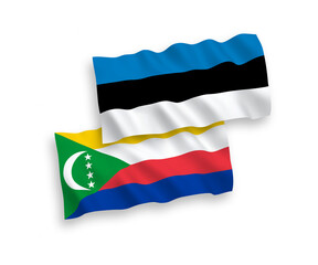 Flags of Union of the Comoros and Estonia on a white background
