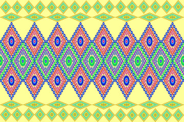 Seamless ethnic fabric pattern, Thai fabric pattern design, carpet, wallpaper, curtain, cushion, clothing, wrap, batik, light yellow cream background fabric pattern