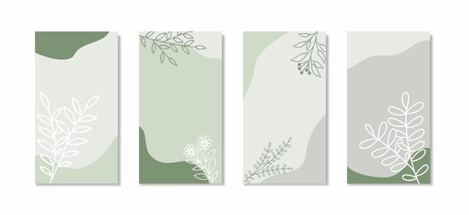 Minimal social media story background with Pastel color and line art floral ornament vertical background