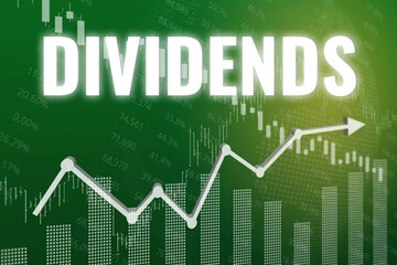 Financial term Dividends on green finance background. Uptrend and Downtrend. Financial market concept