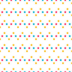 White seamless pattern with colorful stars.