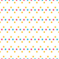 White seamless pattern with colorful stars.