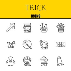 trick vector line icons set. magic wand, magician and magician Icons. Thin line design. Modern outline graphic elements, simple stroke symbols stock illustration