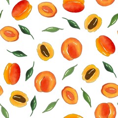 watercolor apricot and leaf pattern design