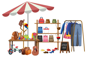 Flea market concept with second hand clothes