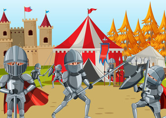 Medieval knight jousting tournament scene