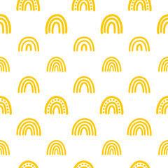 White seamless pattern with yellow rainbows.