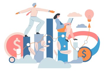 People working on laptops, business growth vector
