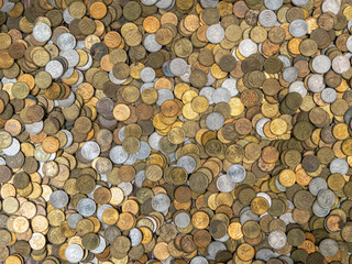 Small russian coins background. Concept of inflation.