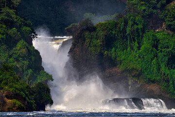 Murchison Falls, waterfall between Lake Kyoga and Lake Albert on the Victoria Nile in Uganda....