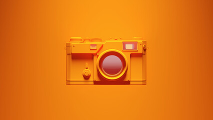Orange Photography Camera Equipment Vintage Design Retro Technology with Vibrant Bright Background 3d illustration render