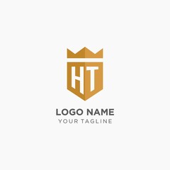 Monogram HT logo with geometric shield and crown, luxury elegant initial logo design