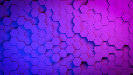 3d hexagon abstract background. Colored grid honeycomb texture digital futuristic surface. Technology, computers, network concept