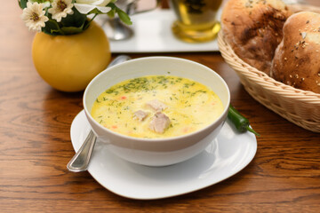 Greek soup with meal and vegetables