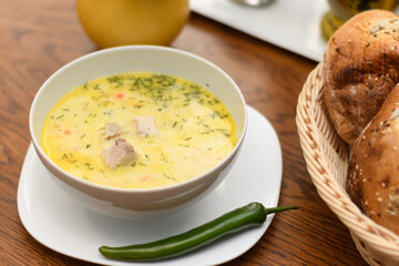 Greek soup with meal and vegetables
