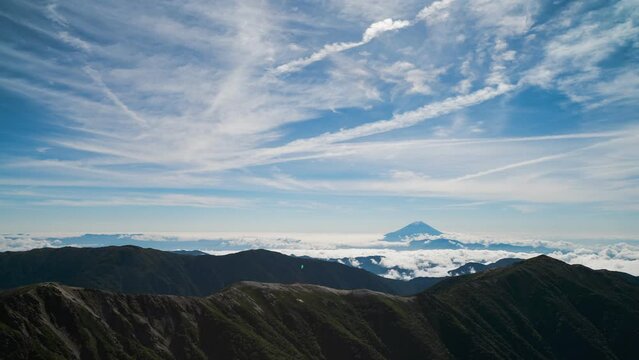 塩見岳山頂から望む富士山(タイムラプス)