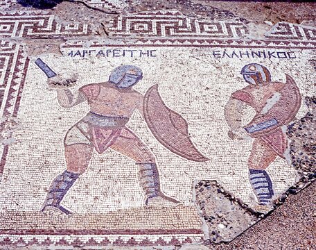 Mosaic of Gladiators in the house of the Gladiators, Kourion, Cyprus.