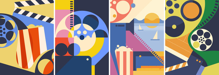 Set of cinema posters. Placard designs in abstract style. - obrazy, fototapety, plakaty