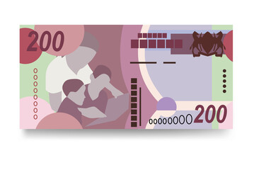 Pula Vector Illustration. Botswana money set bundle banknotes. Paper money 200 BWP. Flat style. Isolated on white background. Simple minimal design.