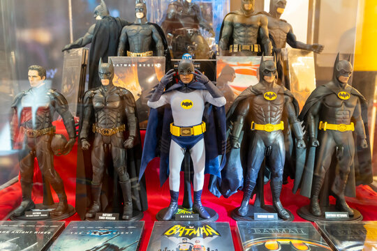 Collections of doll from previous Batman movie. This is a road show promotion for the latest DC movie