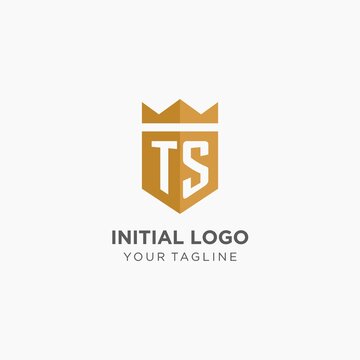 Monogram TS logo with geometric shield and crown, luxury elegant initial logo design
