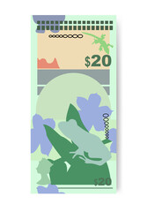 Bermudian Dollar Vector Illustration. Bermuda money set bundle banknotes. Paper money 20 BMD. Flat style. Isolated on white background. Simple minimal design.