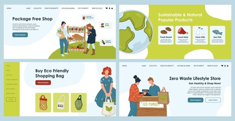 Eco friendly shop web page set with organic product