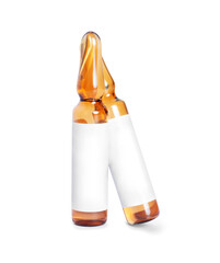 Two medical or cosmetic ampoules with blank labels in close-up