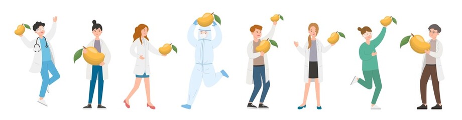 Nursing staff male or female doctor or scientist combination, medical specialist with mango, doctor team concept