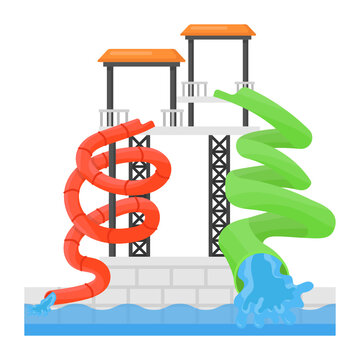 AquaLoop Concept, Cannonball Vertical Loop Vector Color Icon Design, Water World Symbol, Recreation Play Ground Sign, Amusement Or Theme Park Stock Illustration