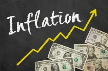 Text on blackboard with Dollars - Inflation