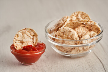 Rice nachos and salsa sauce
