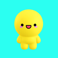 Happy little kawaii boy character. Emoji 3d render illustration on blue backdrop