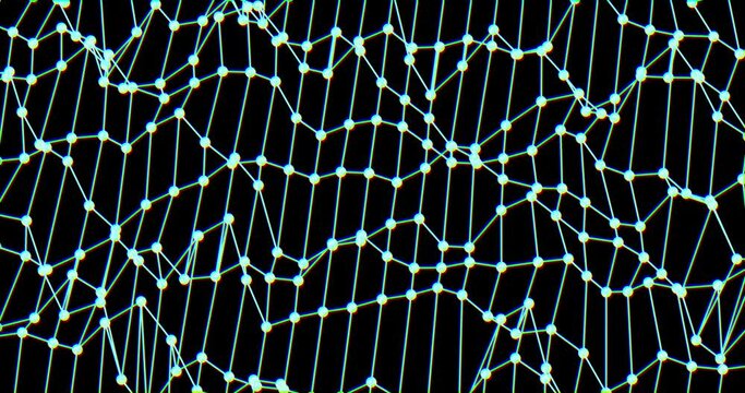 Abstract wave as smart grid background with blurred effect and RGB colors split. Plexus lines and dots in loop for Internet network connection wallpaper and big data transfer. Cyber space tech concept