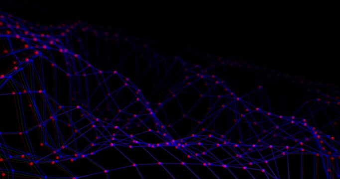 Abstract wave as smart grid background with blurred effect and RGB colors split. Plexus lines and dots in loop for Internet network connection wallpaper and big data transfer. Cyber space tech concept