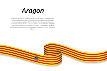 Waving ribbon or banner with flag of Aragon
