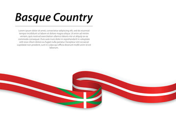Waving ribbon or banner with flag of Basque Country - obrazy, fototapety, plakaty